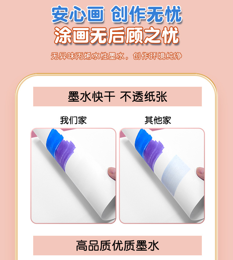 跨境直液式马克笔套装学生美术专用软头绘画笔新款直液丙烯马克笔详情13