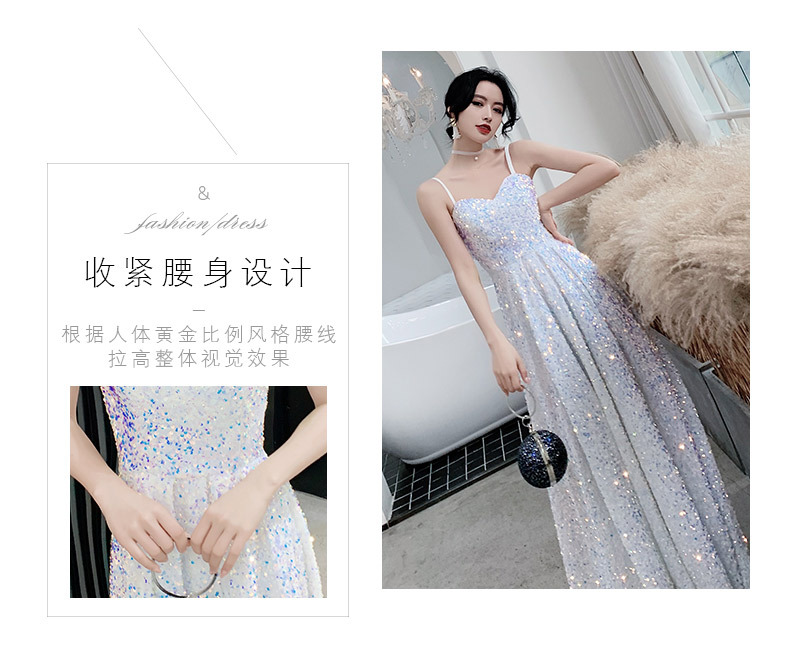 白色超仙气质长款生日礼服裙女2022年新款吊带亮片派对宴会连衣裙详情6