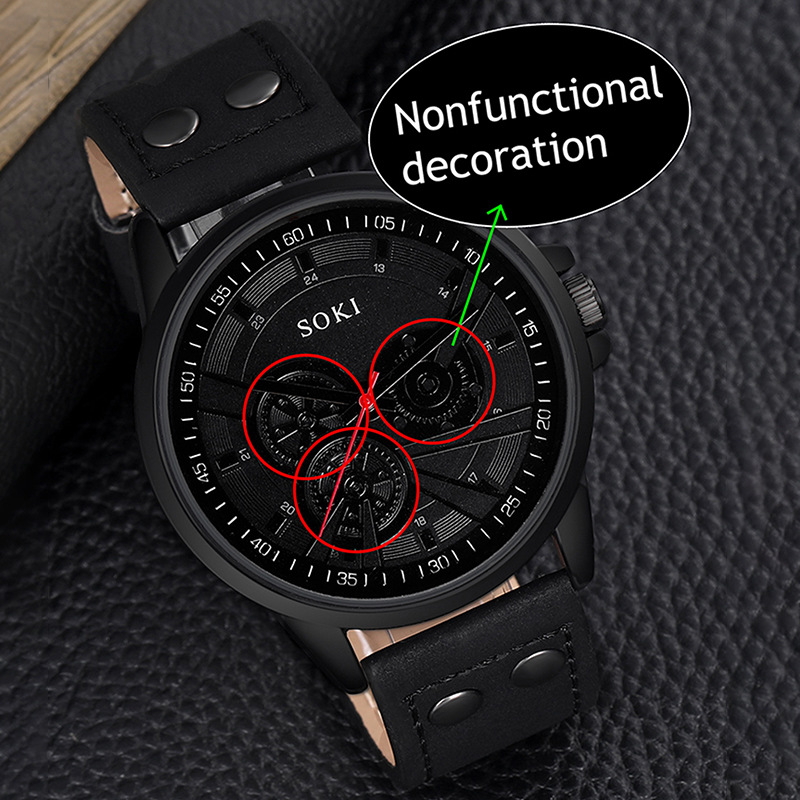 SOKI 运动男士石英时尚皮带军表学生日历腕表套装速卖通爆款批发详情5