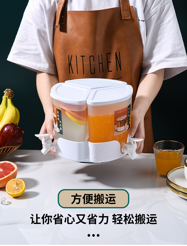Cold water kettle with faucet, plastic cold water bucket, large-capacity juice and fruit teapot, three-in-one rotating refrigerator, cold water bucket pic 12