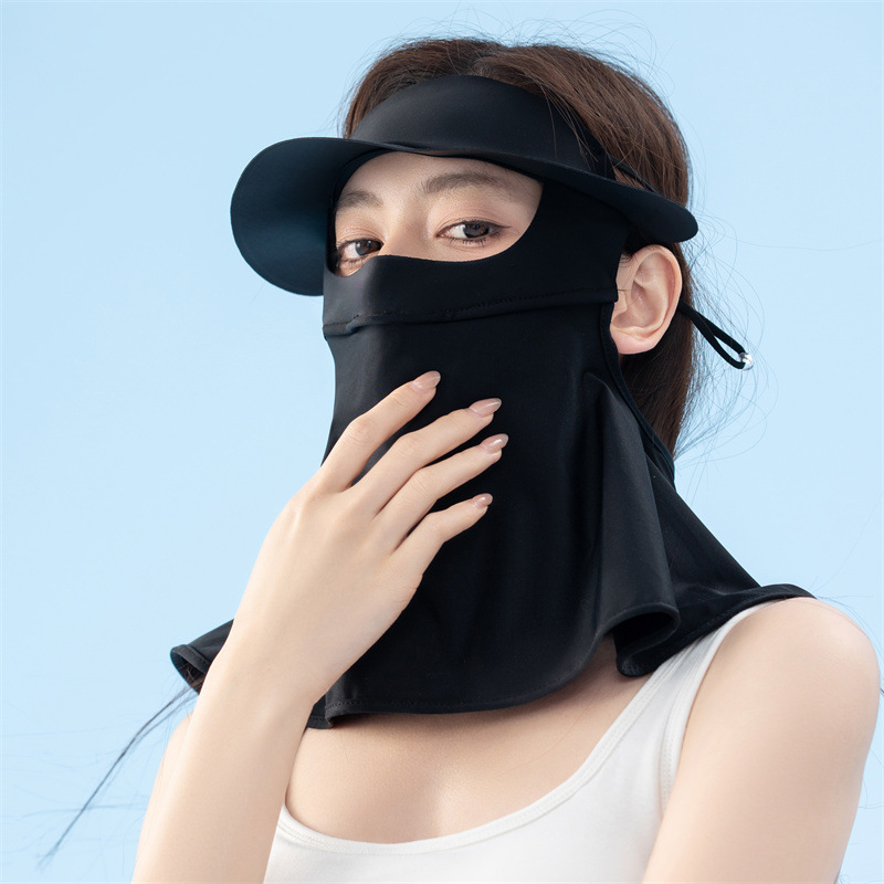 黑胶长款面罩全脸遮阳防晒口罩太阳帽子夏季骑行护颈冰丝面罩批发详情23