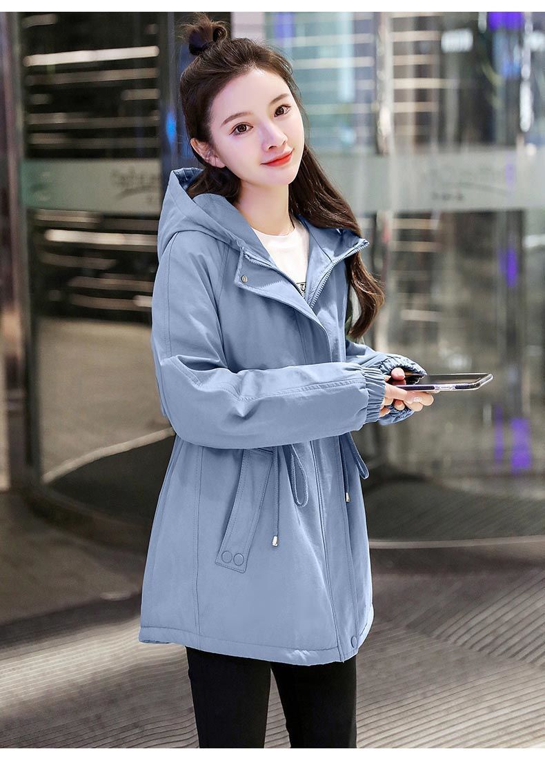 加绒加厚中长款风衣女2022新款韩版百搭小个子宽松连帽棉服外套女详情24
