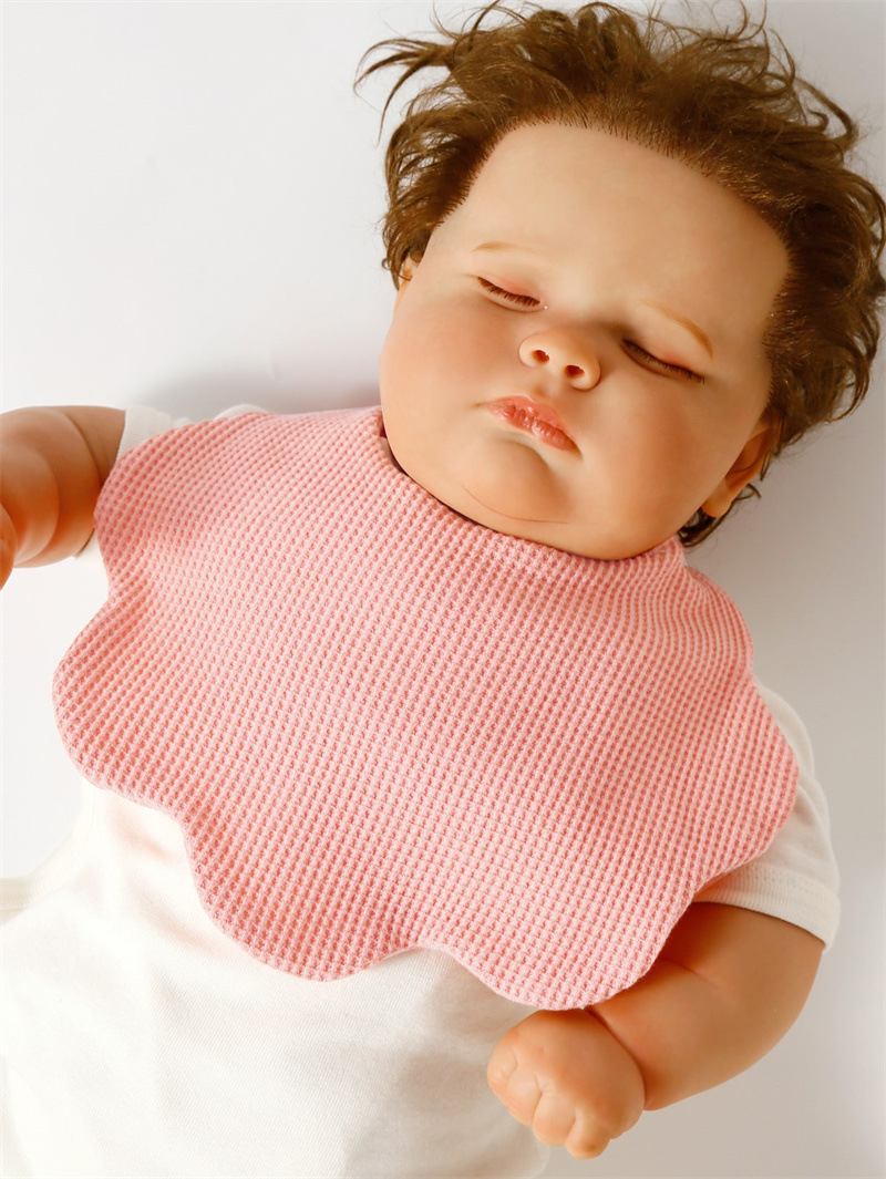 Pure cotton Waffle saliva wipes, baby petal bibs, summer 360-degree rotating newborn bibs, cute solid colors pic 2
