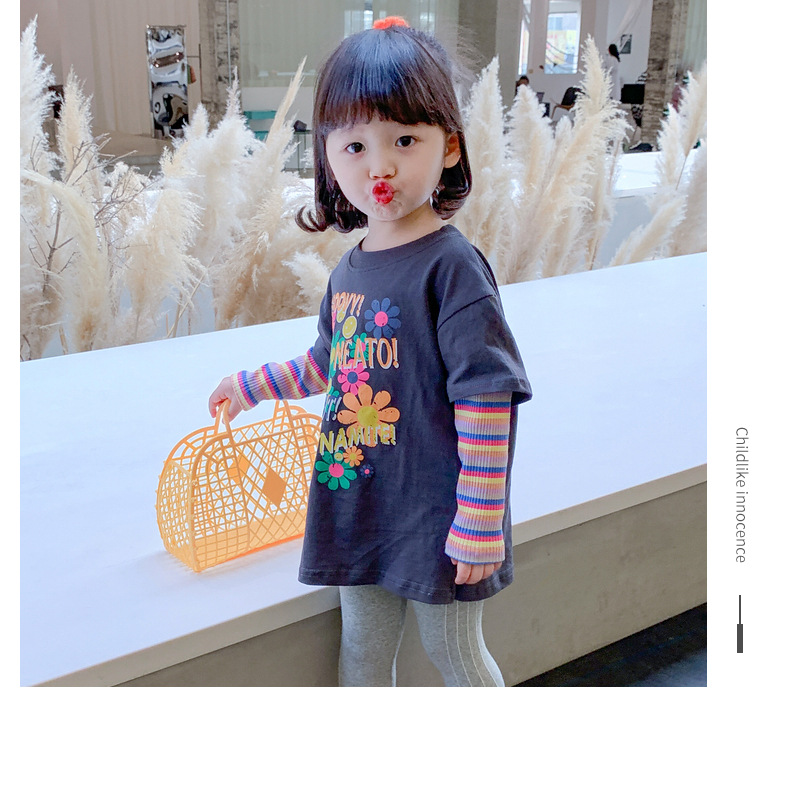 Two new autumn long-sleeved T-shirts for girls in 2024, trendy autumn base shirts for children pic 25