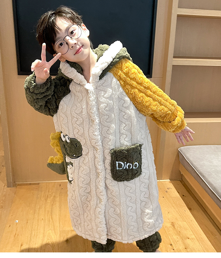 儿童睡衣秋冬季加厚款保暖法兰绒男童珊瑚绒套装中大童男孩家居服详情13