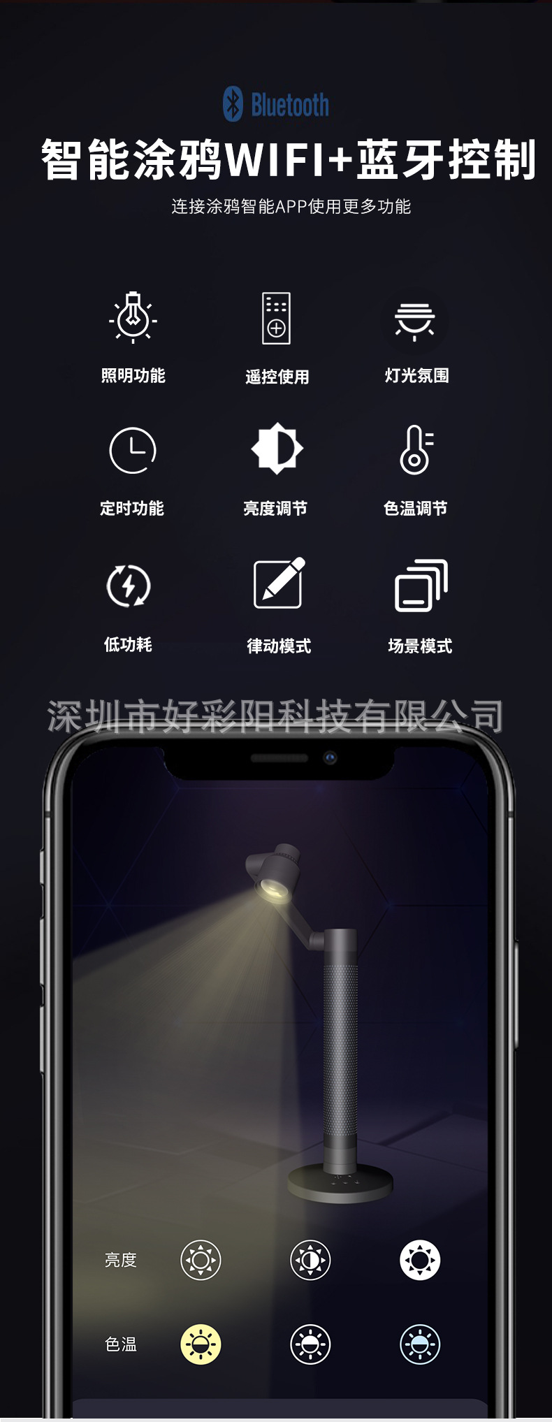APP智能氛围台灯桌面阅读灯智能涂鸦WiFi床头小夜灯可旋转氛围灯详情6