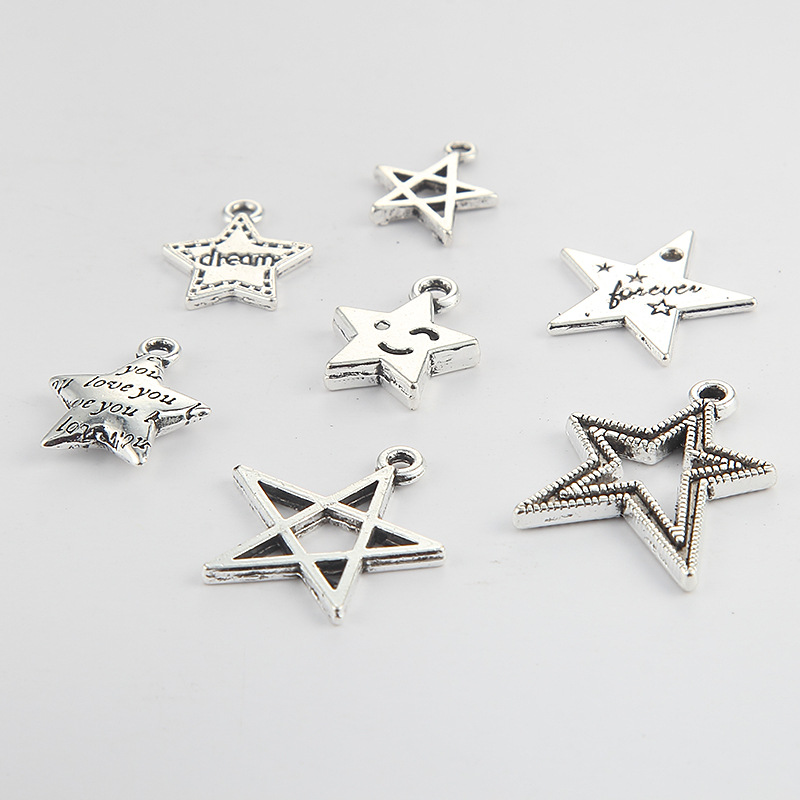 Factory direct sales of ancient silver five-pointed star pendants, hair accessories, headwear accessories, DIY jewelry accessories, alloy pic 6