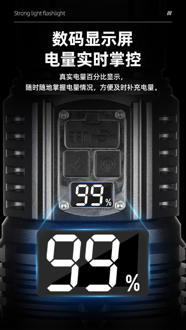 跨境led强光手电筒可充电远射便携家用小迷你便携COB侧灯铝合金详情8