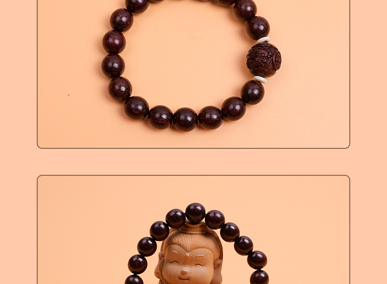 Classic small-leaf purple sandalwood bracelet, single circle 1.0cm, with carved PI Xiu, Jin Bao Buddhist prayer beads, prayer beads, cultural and artistic bracelet, string of beads pic 8