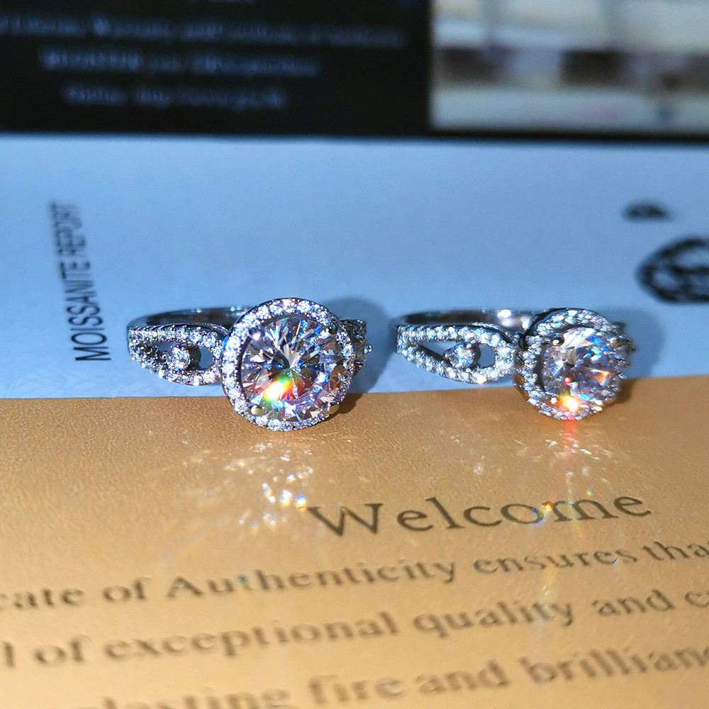 European and American foreign trade light luxury full diamond pure silver ring, crown, 2-carat gas moissanite, wedding and year-end party gift distribution pic 7