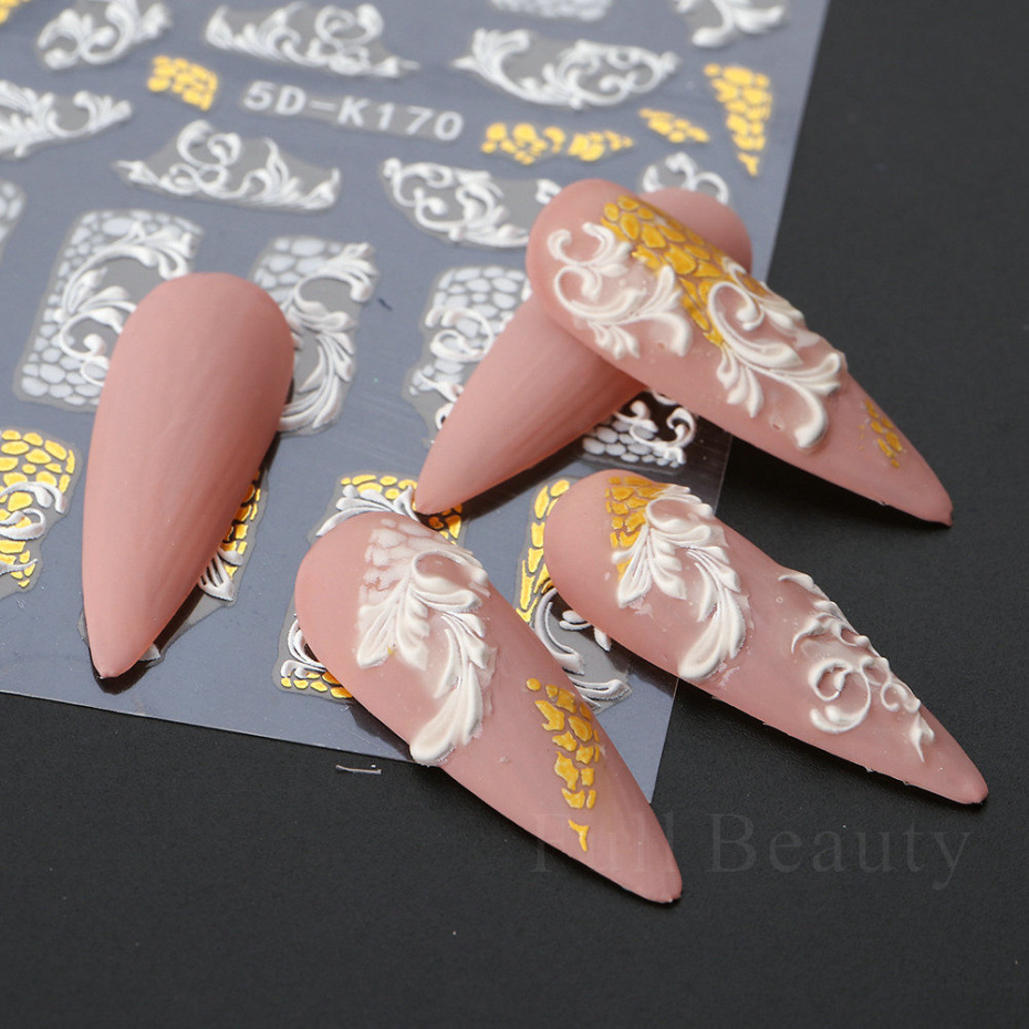 Cross-border new nail stickers 5D three-dimensional embossed nail stickers, Platinum flower self-adhesive sticker nail stickers wholesale shanilak pic 5
