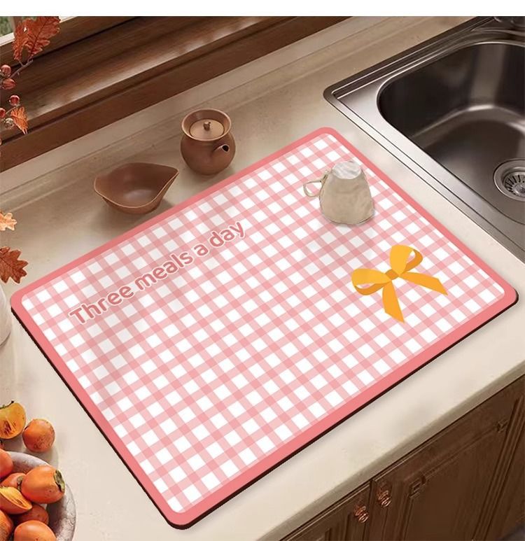 硅藻泥厨房沥水垫清新格子吧台吸水吸油防滑垫桌面速干耐高温餐垫详情12