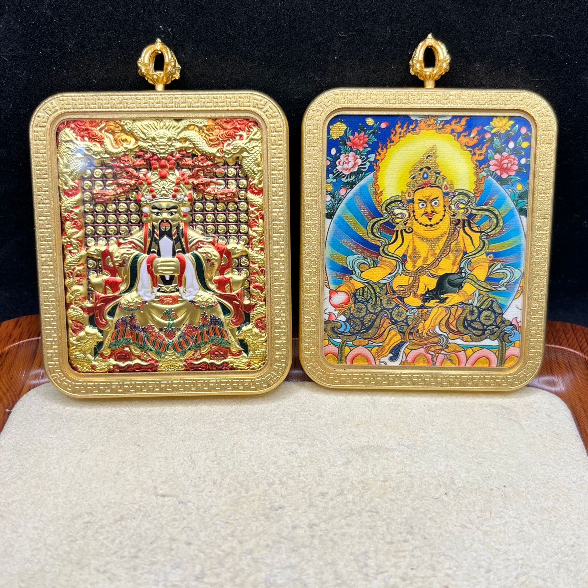 藏式半手绘双面唐卡吊坠 扎基拉姆唐卡 五台山龙五爷黄铜工艺品详情26