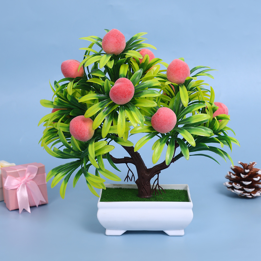 A comprehensive collection of simulated fruit potted plants and bonsai, including red apples, pomegranates, strawberries, oranges, peaches, mangoes, bananas, and red peppers for decoration pic 19