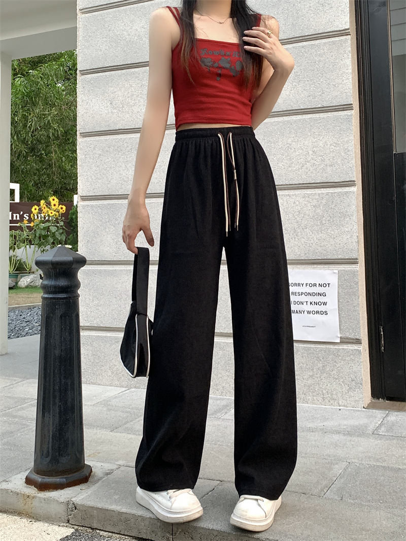 Corduroy ultra-fine corduroy wide-leg pants for women, new autumn style double drawstring smiling face belt casual pants, high-waisted straight-leg pants pic 20