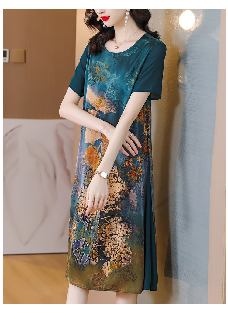 仿真丝连衣裙女夏季新款杭州中老年夏装中年妈妈气质碎花裙子详情18
