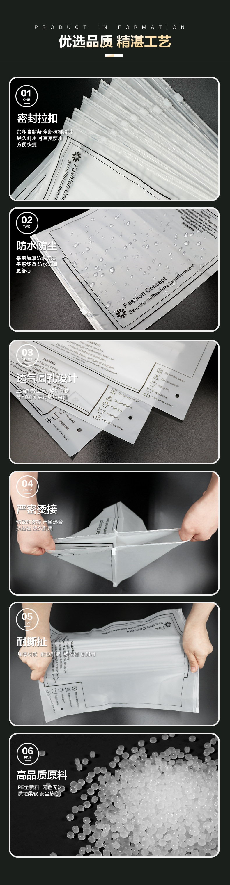 PPE warning: Bone bag clothing packaging bag zipper bag in stock, double-sided 25-thread thickened transparent self-sealing bag pic 10