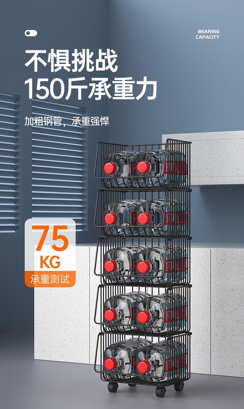 多层厨房落地置物架 家用移动小推车放蔬菜篮子零食架玩具收纳架详情3