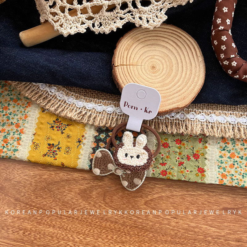 新款韩式宝宝布艺发夹卡通可爱兔兔发圈小羊珍珠初秋高弹力发圈详情15