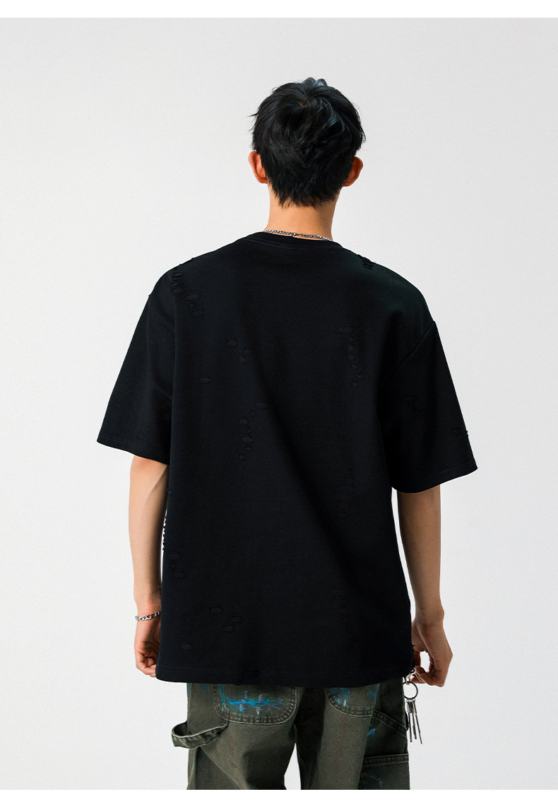 质感肌理不规则破洞短袖T恤男女夏季新款潮牌宽松情侣半袖体恤衫详情17