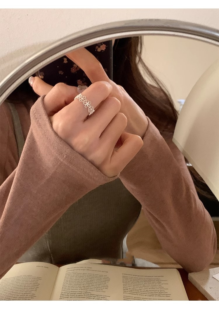 s925纯银镂空花朵戒指女ins小众设计仙气法式甜美蕾丝开口戒指环详情32