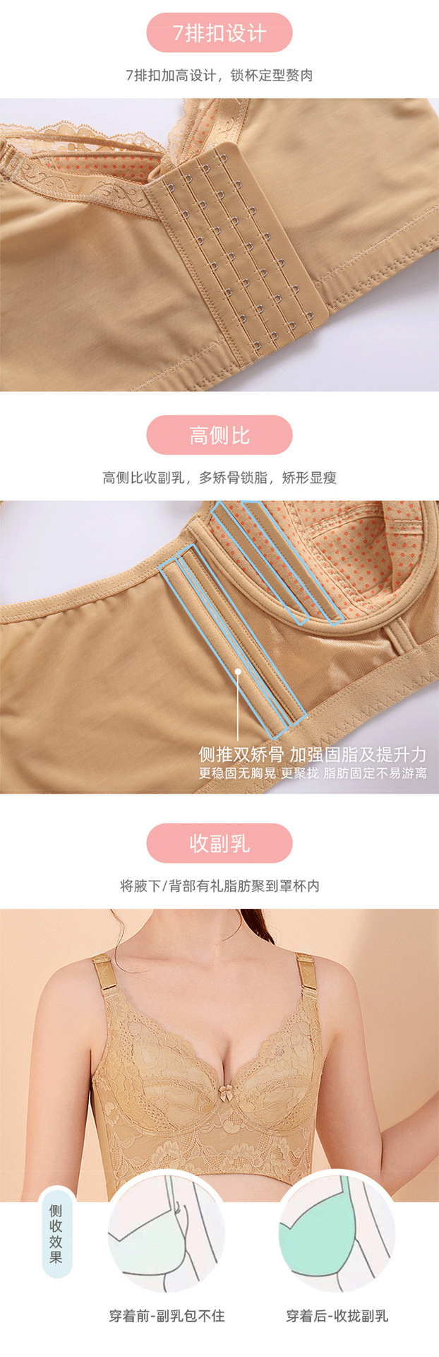 Thin and adjustable bra with three rows and seven buttons for breast retraction and anti-sagging, oversized large chest, thin cup, Foshan underwear for women pic 37