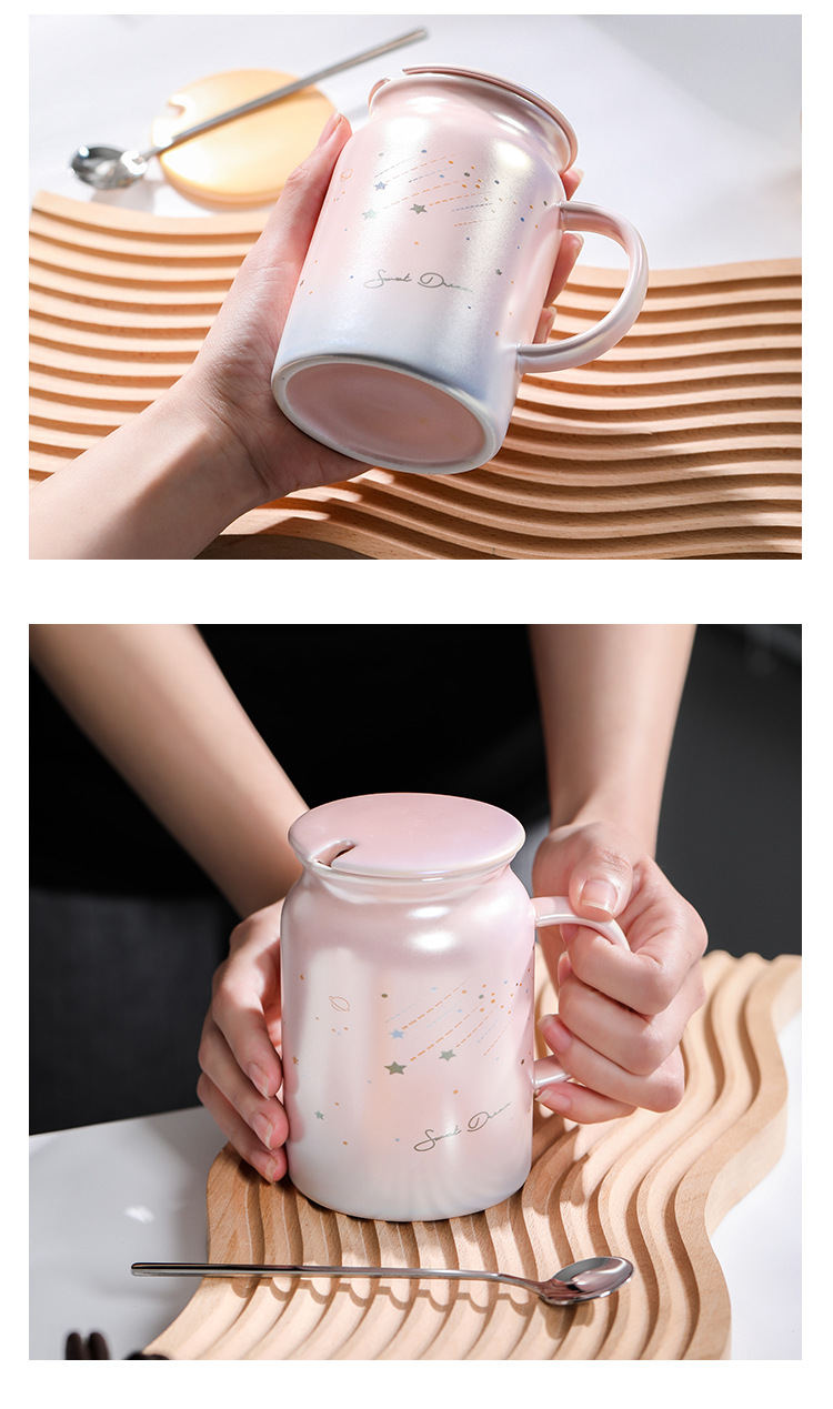 珠光釉陶瓷杯镀晶渐变牛奶杯情侣炫彩杯子现货供应礼品早餐杯带盖详情10