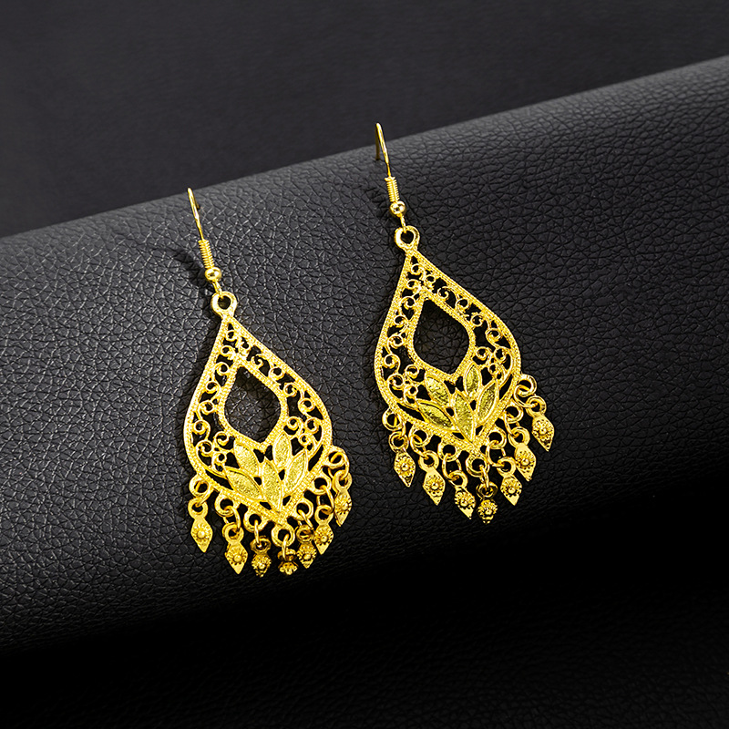 Ethnic-style peacock earrings, golden bell tassel earrings, Bohemian leaf pendants, scenic area earrings wholesale pic 21