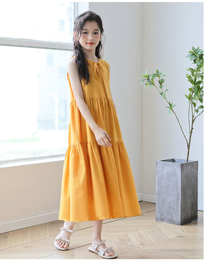 New candy-colored sleeveless vest dress for middle school girls in summer 2024, long beach dress for middle school children pic 10