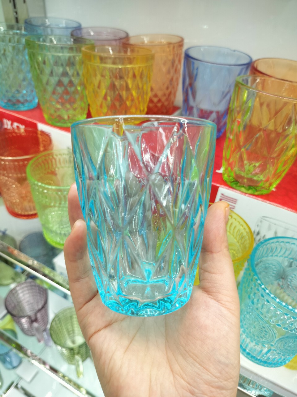 热卖菱形玻璃杯复古钻石杯彩色详情4