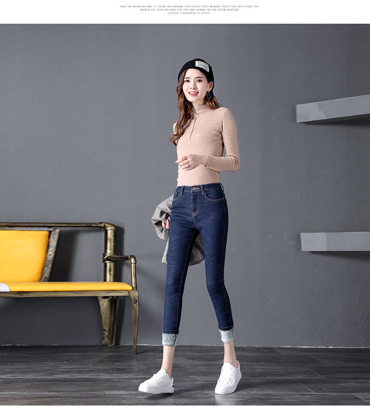 Winter fleece jeans for women, high-waisted, thick and warm Korean-style elastic slimming outerwear, small leg pants factory direct sales pic 32