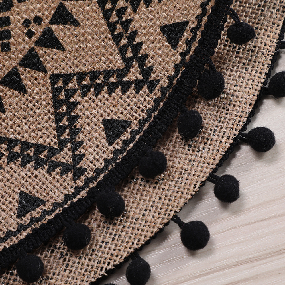 Moroccan-style anti-slip faux linen printed small wool ball placemats, home decorative MATS, high-end light luxury table MATS for hotels and homestays, heat-insulating MATS, placemats, heat-resistant MATS pic 7