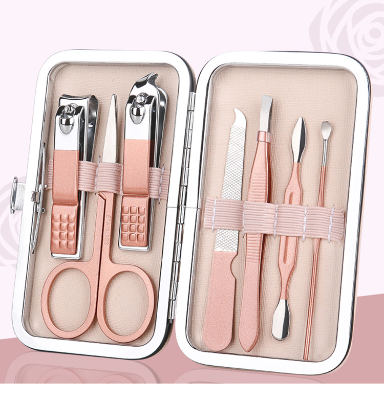 Nail clipper set, rose gold 7-piece gift nail tool, double-edge sharpened, sharp and durable nail clipper set pic 1