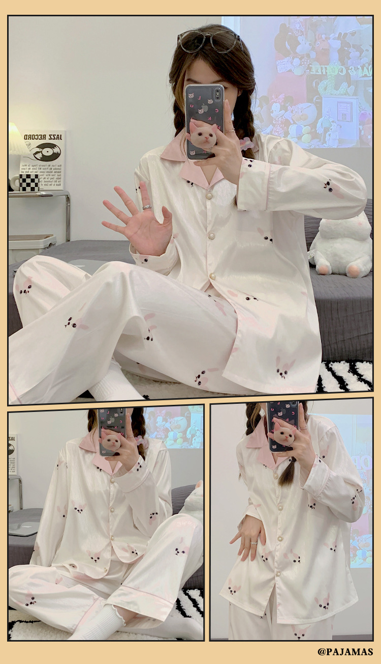 Pure Desire High-end simple long-sleeved pajamas for women Spring and Autumn 2023 new large-sized home wear set that can be worn outside pic 9