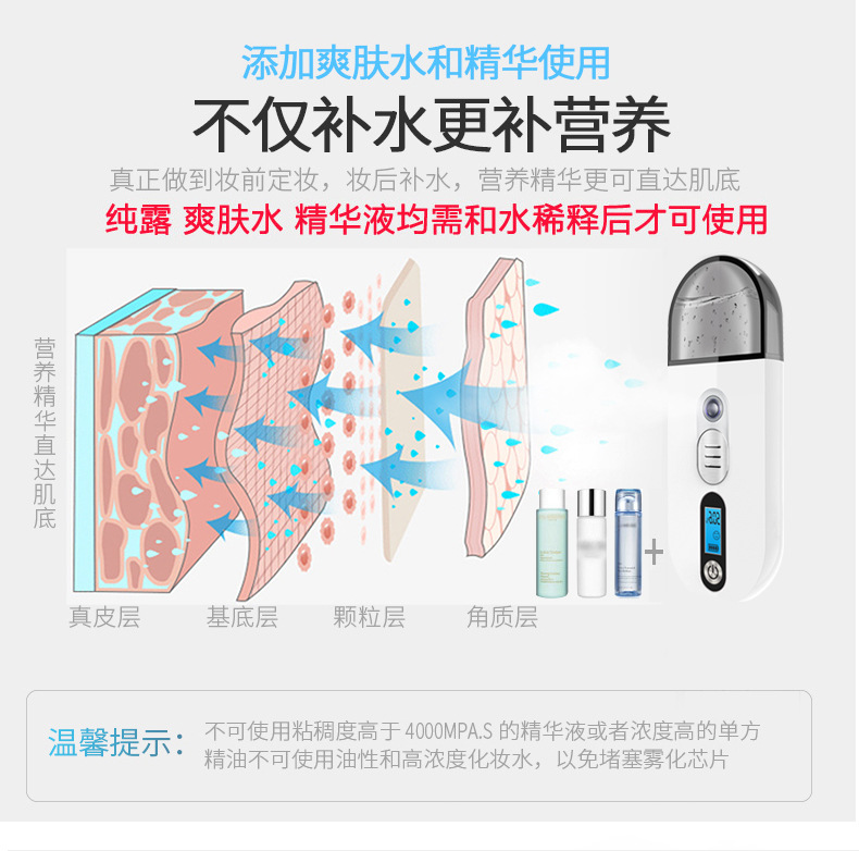 新款补水仪纳米喷雾面部保湿带皮肤检测功能冷喷蒸脸器牛奶美容仪详情12