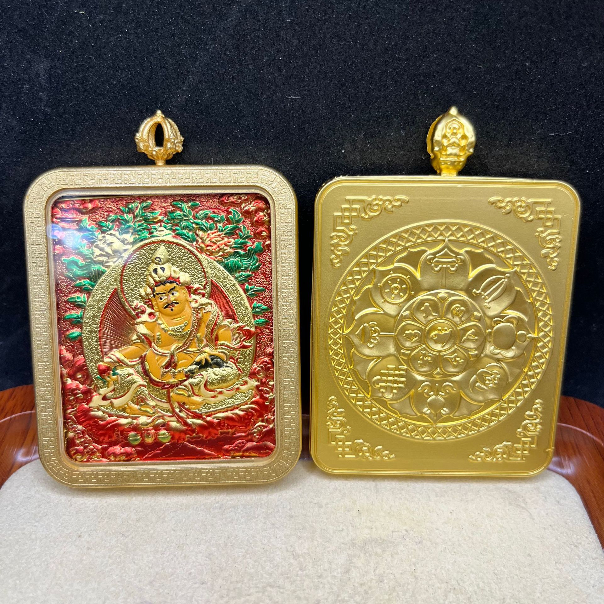 单面藏式浮雕合金唐卡文殊普贤本命佛随身佛牌黄财神吊坠详情19