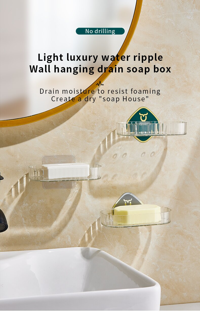 Transparent and simple PET high-quality, seamless soap box, non-punching, water-draining soap box rack, bathroom storage and storage, moisture-proof soap box tray pic 23