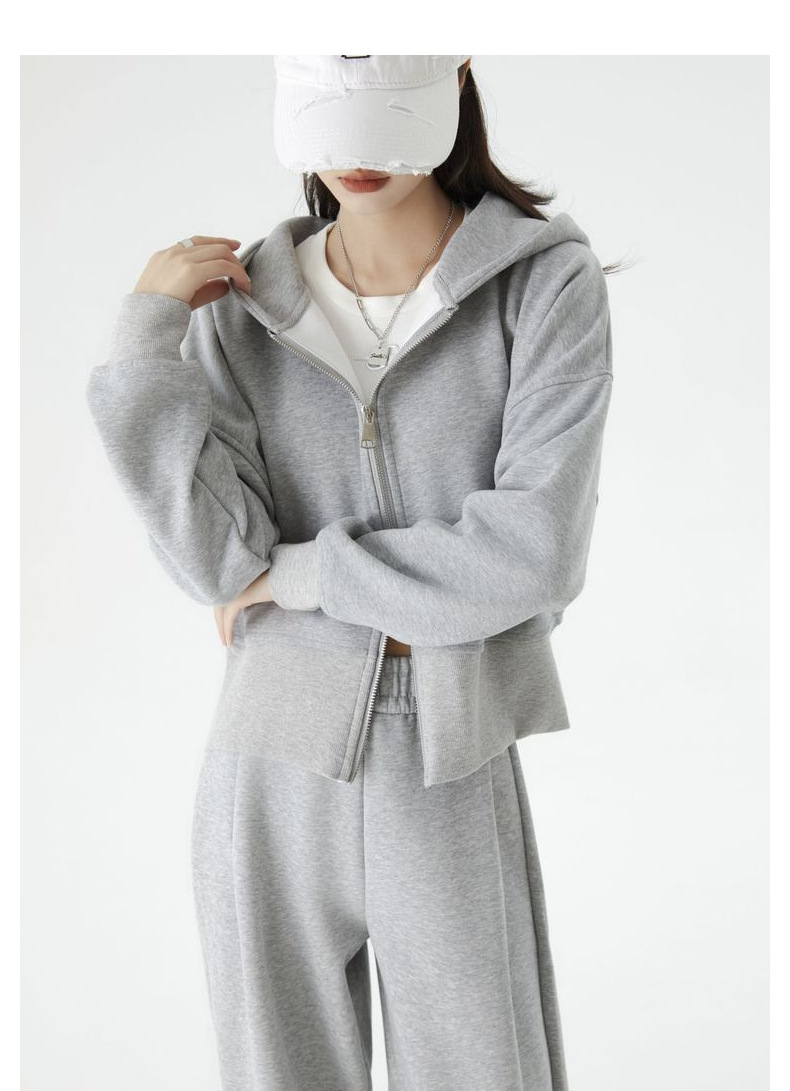 【云朵套装】连帽加绒双拉链空气棉运动高腰欧美风时尚卫衣套装女详情24