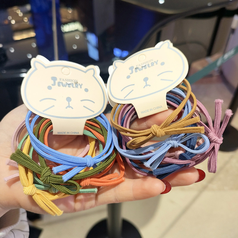 6-piece Korean simple bow basic hair band, colorful Korean version knot hair tie, candy-colored rubber band set for women pic 8
