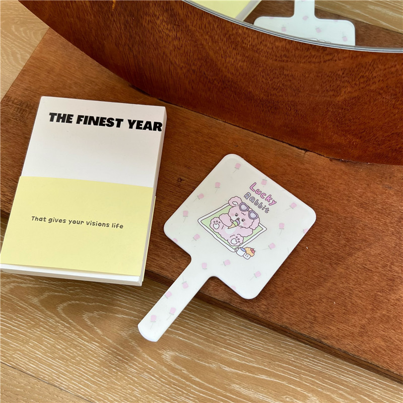 Original design beige tulip rabbit makeup mirror, portable student makeup mirror, high-definition portable mirror, small mirror pic 5