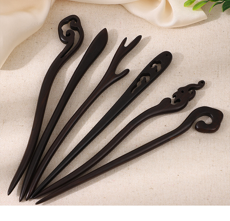 Ancient-style ebony hairpins, wooden hairpins, wooden updo, Hanfu with accessories, simple cheongsam jewelry, hair-tying, ancient costume pic 15