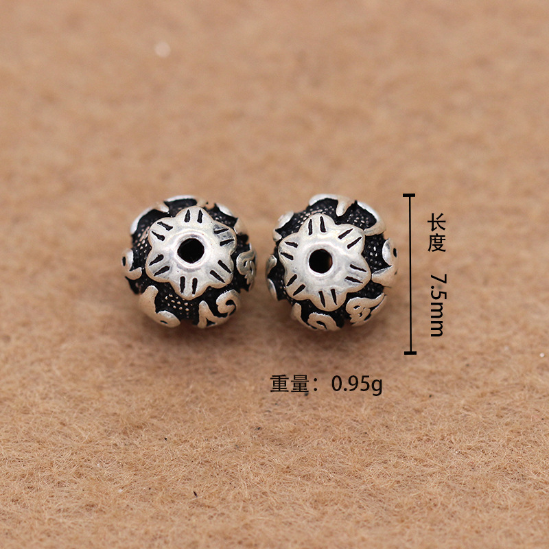 S925银素银饰品手工DIY手串配件8mm10mm12mm六字真言佛珠隔珠散珠详情10
