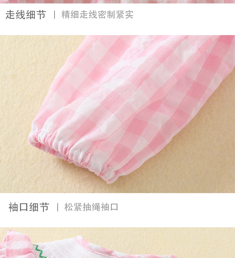 春秋款女童连衣裙粉色格子童裙洋气动物园刺绣打揽公主裙外贸跨境详情6