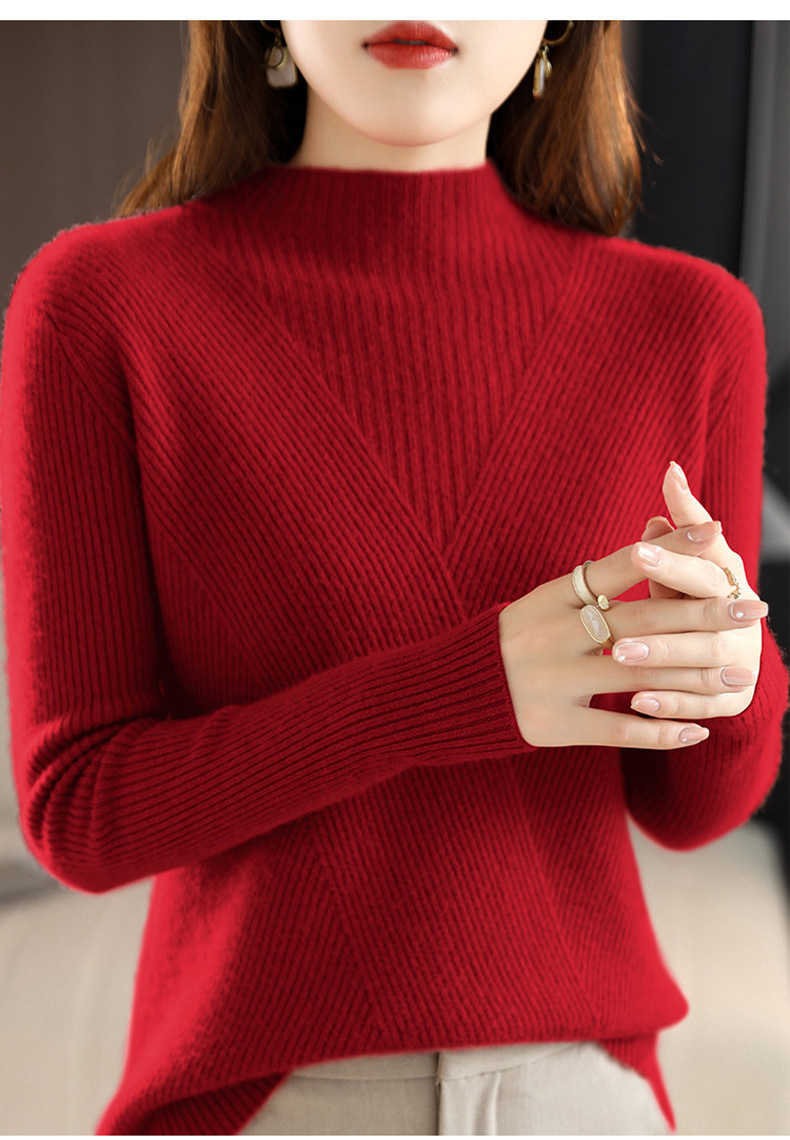 Autumn and winter stand-up collar wool core-spun yarn sweater for women, semi-high collar solid color slim fit, paired with a base layer for women 2022 new style pic 41