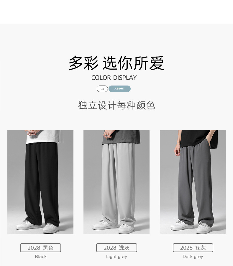 裤子男士夏季薄款垂感宽松直筒阔腿冰丝休闲长裤西裤潮牌九分卫裤详情6
