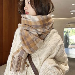 2022新款加厚围巾韩国甜美保暖仿羊绒围巾格子披肩围脖女工厂批发详情2