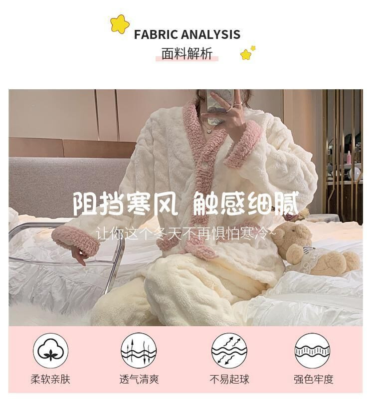 秋冬季女士法兰绒睡衣女冬款长袖加厚加绒可爱女生家居服套装详情16