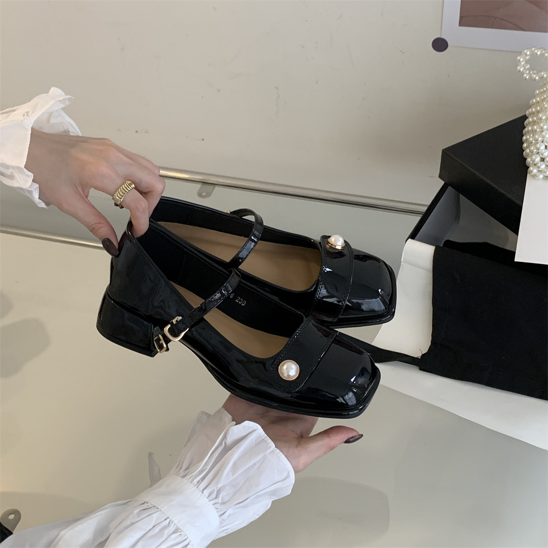 2023秋季新款时尚方头珍珠小香风纯色玛丽珍粗跟百搭时装单鞋女详情29