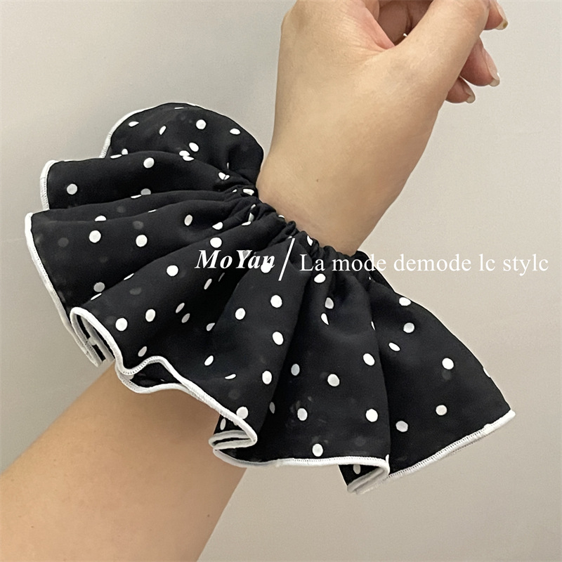 Double-layer white large polka dot large intestine hair band, elegant retro edge hair tie, French simple and elegant hair flower hair tie pic 8