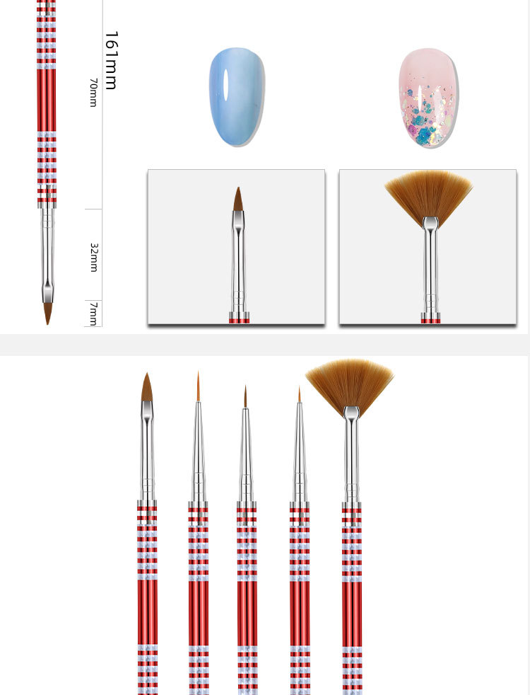 Nail brush set of 5 pieces, painting pen, nail pen, double-headed nail brush, engraved pen in stock, shanilak pic 7